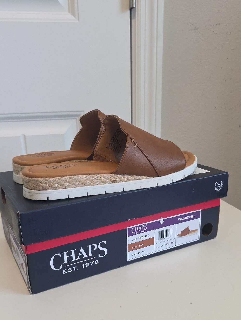 Chaps Brown Slide Mule with Espadrille-Style Sole